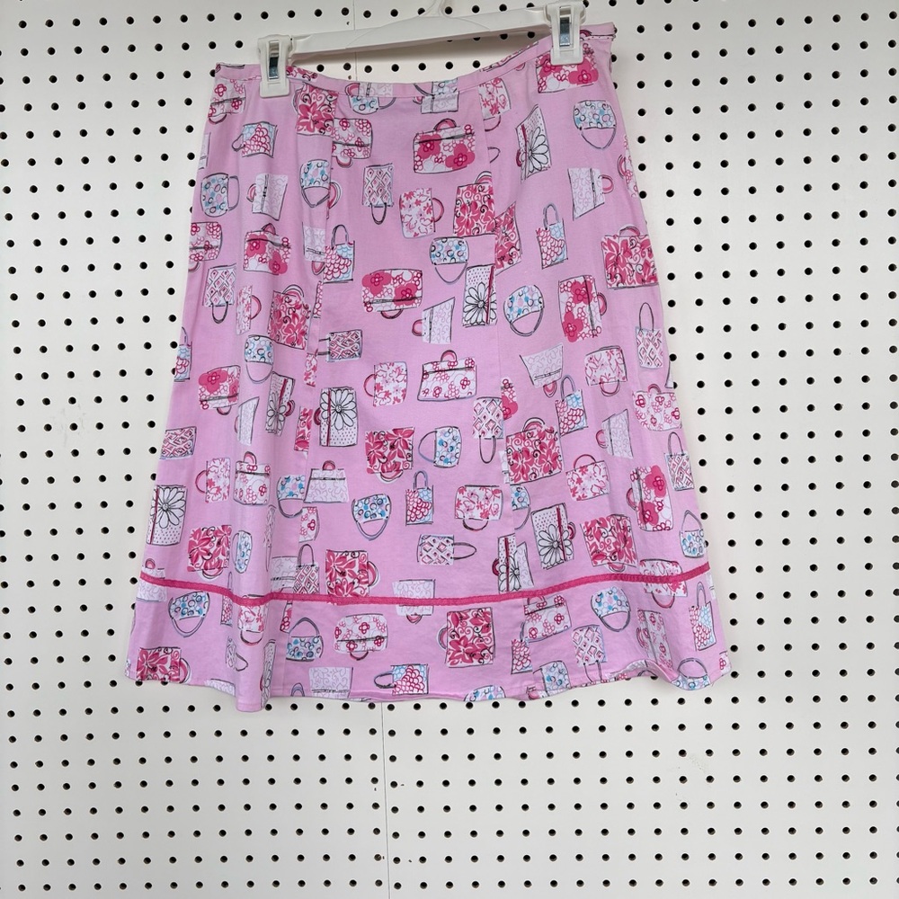 Dress Barn A-line Pink Women's Skirt with a handbag print size 10